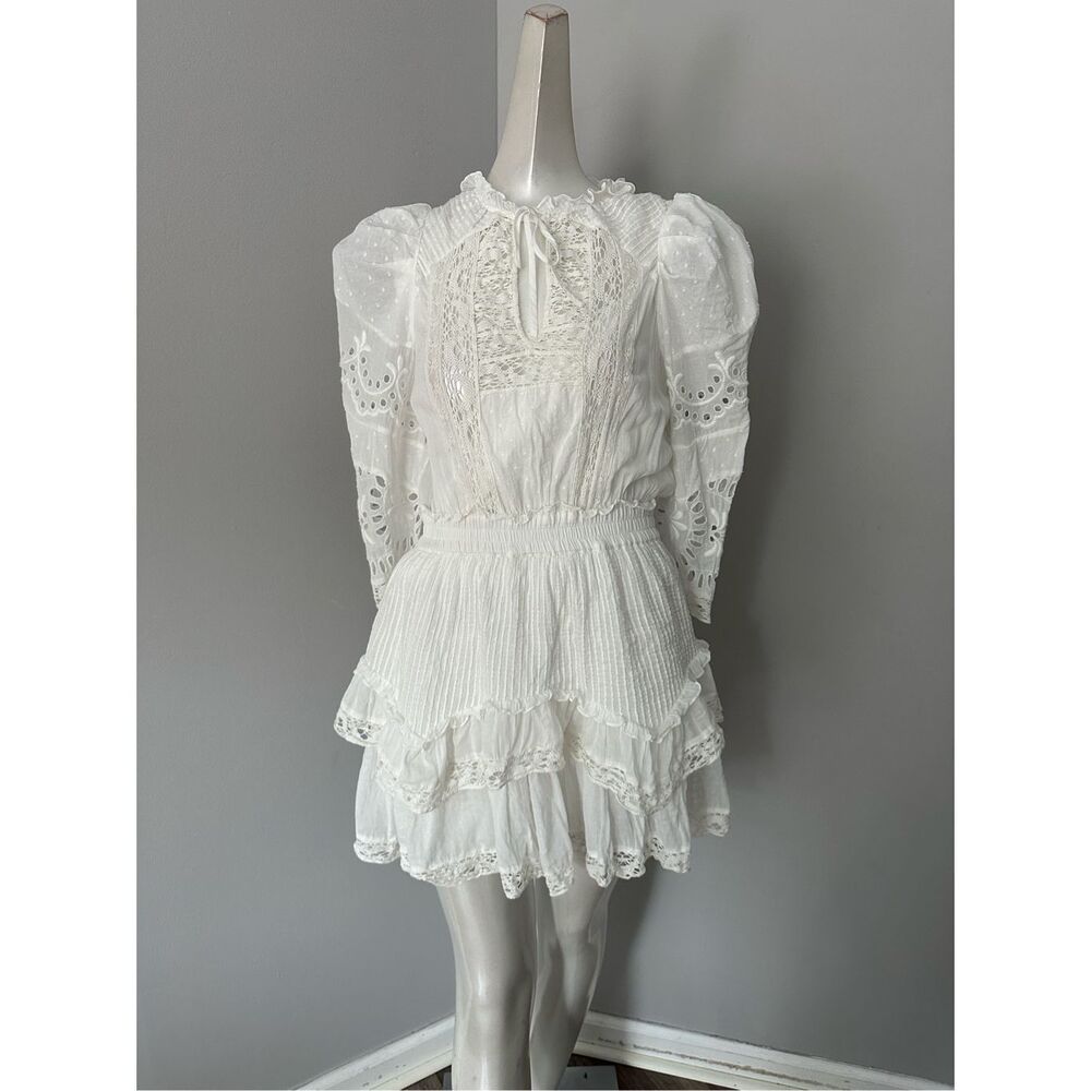 LoveShackFancy White Eyelet Lace Mini Dress - Picture 4 of 10